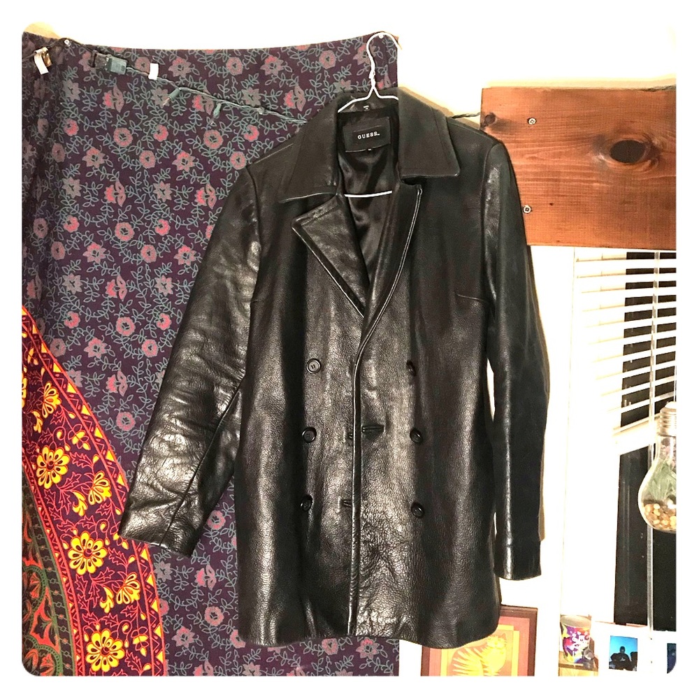 GUESS Genuine 100% Black Leather Coat